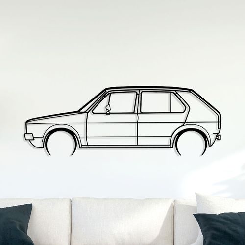 Décoration Murale En Métal - Silhouette De Voiture - Golf Mk1 1976 Détaillée - 100 Cm - Édition