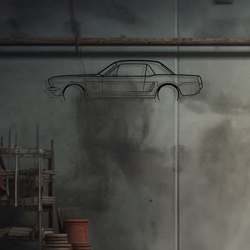 Décoration Murale En Métal - Silhouette De Voiture - Mustang Coupé Détaillée 1966 - 80 Cm
