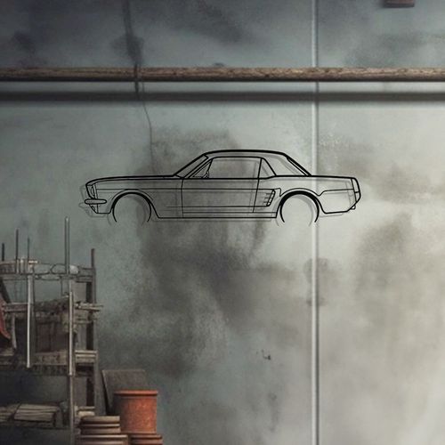 Décoration Murale En Métal - Silhouette De Voiture - Mustang Coupé Détaillée 1966 - 80 Cm