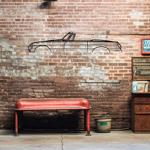 Décoration Murale En Métal - Silhouette De Voiture - Mg B Cabriolet 1970 - 80 Cm
