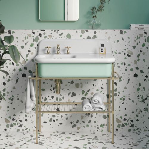 Lavabo Rétro Asymétrique En Céramique 80 Cm - True Colors Lite - Vert Mousse