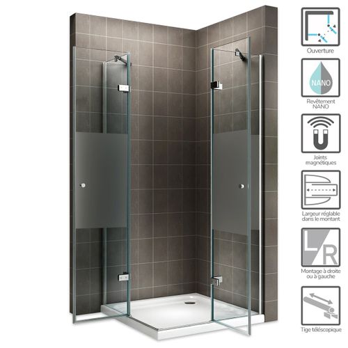 Cabine De Douche Maya H180 90x95cm Verre Semi-opaque 2 Portes Battantes (sans Receveur)