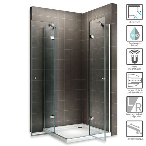 Cabine De Douche Maya H190 75x120cm Verre Transparent 2 Portes Battantes (sans Receveur)