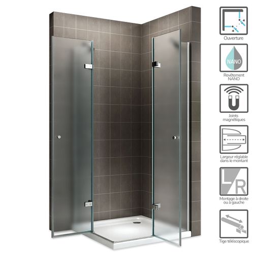 Cabine De Douche Maya H190 110x105cm Verre Opaque 2 Portes Battantes (sans Receveur)