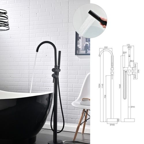 Robinet Sur Pied Baignoire Îlot Chrome Noir - Maty