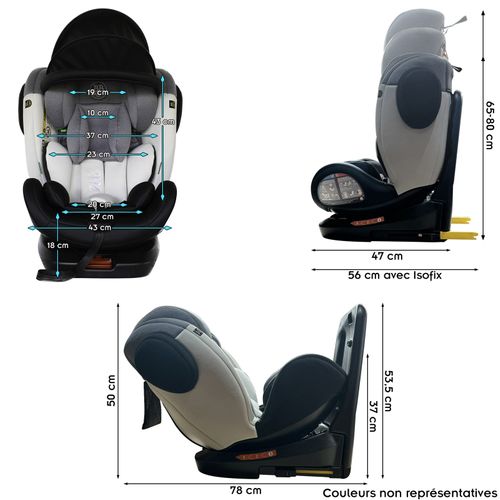 Zeli Siège-auto Évolutif I-size 360° Enfants De 40 à 150 Cm 0-36 Kg Isofix Top Tether Noir