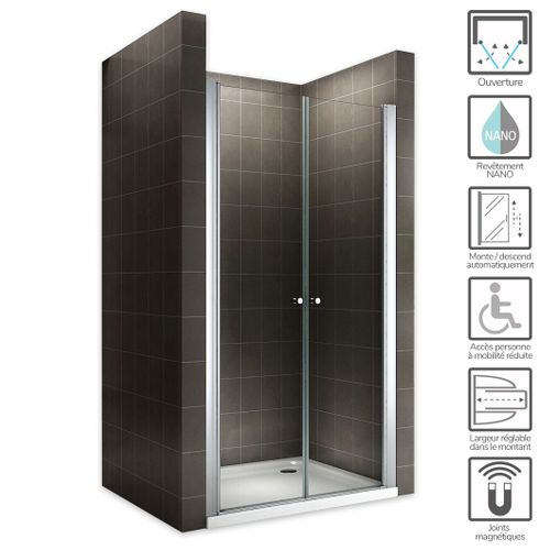 Porte De Douche H185 X L.124 à 128 Cm Verre Transparent - Gina