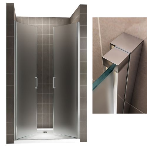 Porte De Douche H195 Largeur 80-83 Cm Verre Dépoli Opaque 2 Portes Battantes, Modèle Kaya