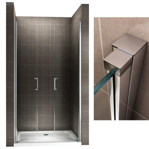 Porte De Douche H195 Largeur 92-95 Cm Verre Transparent 2 Portes Battantes, Modèle Kaya