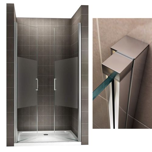 Porte De Douche H185 Largeur 80-83 Cm Verre Semi-opaque 2 Portes Battantes, Modèle Kaya