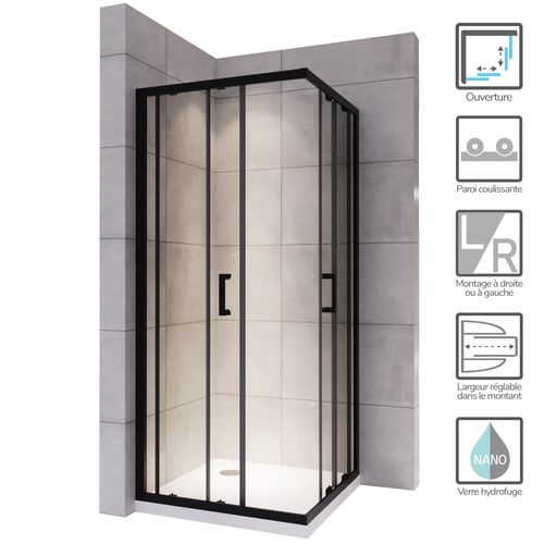 Cabine De Douche H180 70x70cm Verre Transparent Portes Coulissantes Lanablack (sans Receveur)