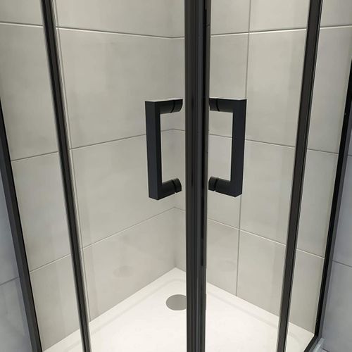 Cabine De Douche H180 70x70cm Verre Transparent Portes Coulissantes Lanablack (sans Receveur)