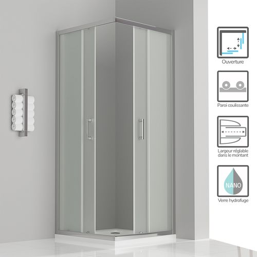 Cabine De Douche H185 90x90cm Verre Opaque Portes Coulissantes Lana (sans Receveur)