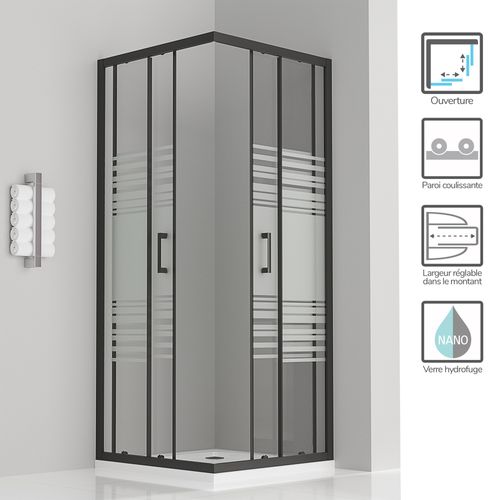 Cabine De Douche H190 90x100cm Verre Semi-opaque Portes Coulissantes Lanablack (sans Receveur)