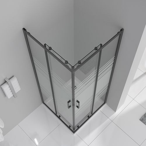Cabine De Douche H190 75x85cm Verre Semi-opaque Portes Coulissantes Lanablack (sans Receveur)
