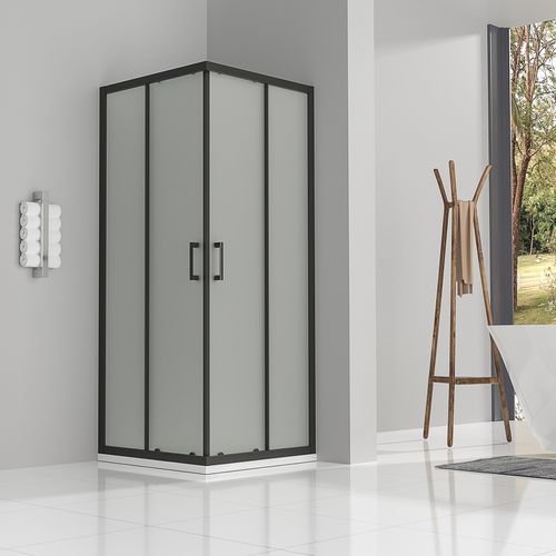 Cabine De Douche H180 70x70cm Verre Opaque Portes Coulissantes Lanablack (sans Receveur)