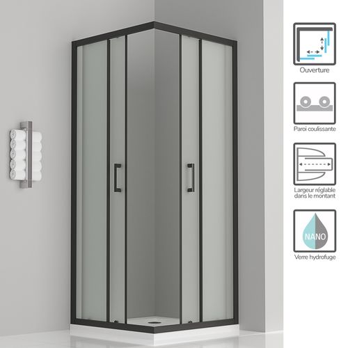 Cabine De Douche H190 85x90cm Verre Opaque Portes Coulissantes Lanablack (sans Receveur)