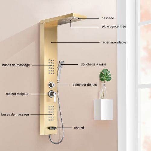 Colonne De Douche Hydromassante 4 Jets + 1 Robinet Or - Luly