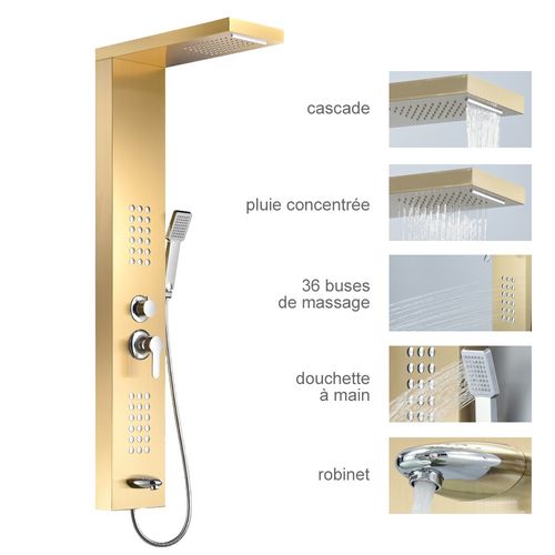 Colonne De Douche Hydromassante 4 Jets + 1 Robinet Or - Luly
