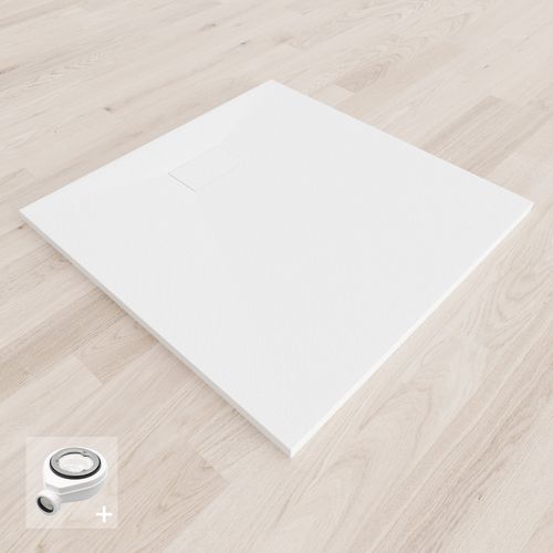 Receveur De Douche Baya 80x80 Cm Blanc Extra-plat Aspect Pierre + Bonde
