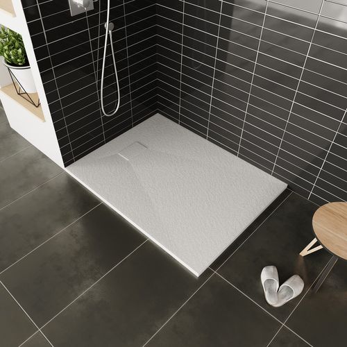 Receveur De Douche Baya 80x140 Cm Blanc Extra-plat Aspect Pierre + Bonde