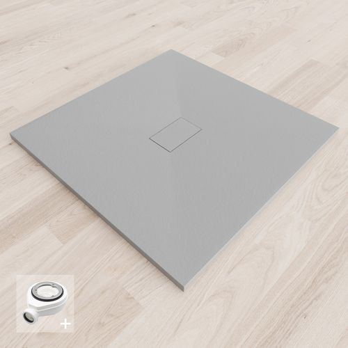Receveur De Douche Baya 100x100 Cm Gris Extra-plat Aspect Pierre + Bonde Centrale