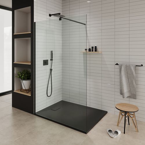 Receveur De Douche Baya 70x120 Cm Noir Extra-plat Aspect Pierre + Bonde