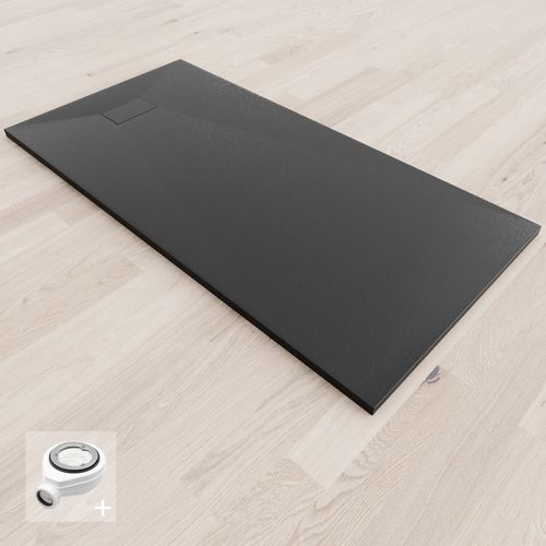 Receveur De Douche Baya 70x160 Cm Noir Extra-plat Aspect Pierre + Bonde