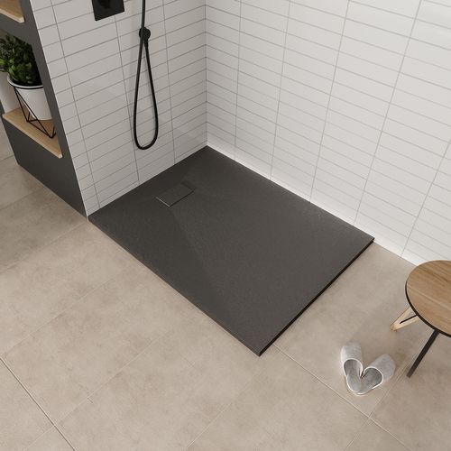 Receveur De Douche Baya 90x120 Cm Noir Extra-plat Aspect Pierre + Bonde
