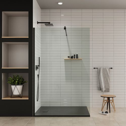 Receveur De Douche Baya 90x140 Cm Noir Extra-plat Aspect Pierre + Bonde