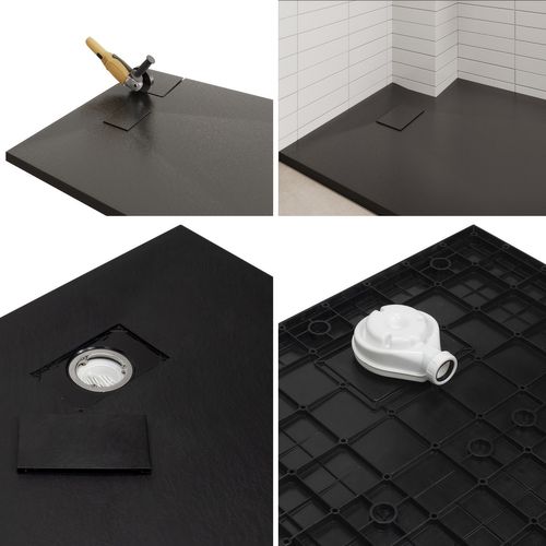 Receveur De Douche Baya 90x160 Cm Noir Extra-plat Aspect Pierre + Bonde