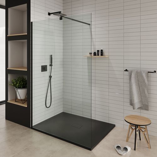 Receveur De Douche Baya 100x140 Cm Noir Extra-plat Aspect Pierre + Bonde