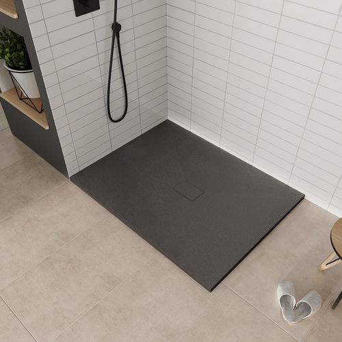 Receveur De Douche Baya 100x180 Cm Noir Extra-plat Aspect Pierre + Bonde