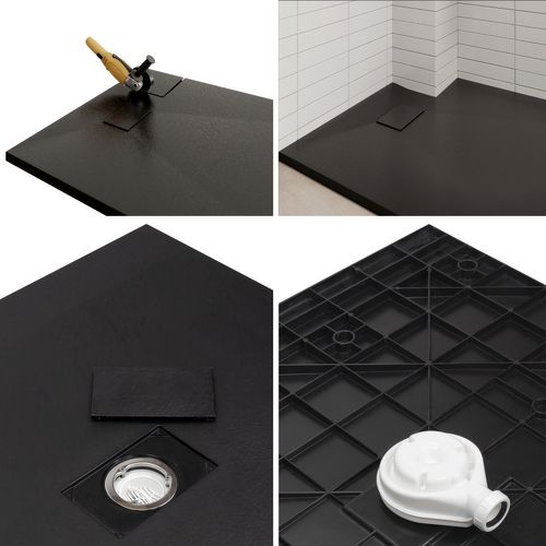 Receveur De Douche Baya 100x180 Cm Noir Extra-plat Aspect Pierre + Bonde