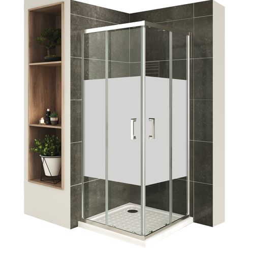 Cabine De Douche H180 100x100cm Verre Centre-opaque Portes Coulissantes Lana+ (sans Receveur)