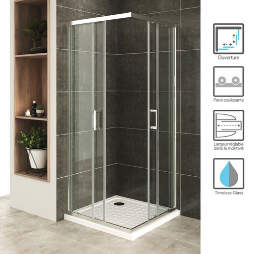Cabine De Douche H180 70x100cm Verre Transparent Portes Coulissantes Lana+ (sans Receveur)