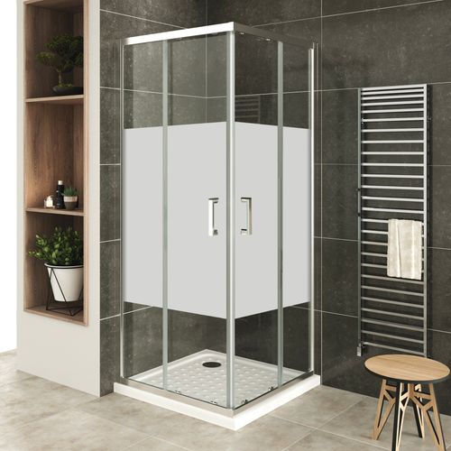 Cabine De Douche H190 90x90cm Verre Centre-opaque Portes Coulissantes Lana+ (sans Receveur)