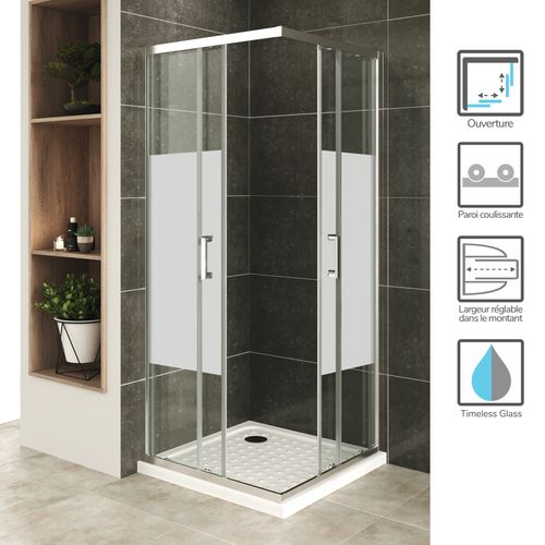 Cabine De Douche H190 70x90cm Verre Centre-opaque Portes Coulissantes Lana+ (sans Receveur)