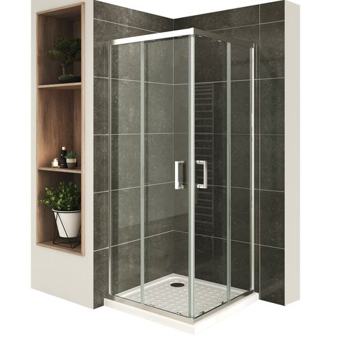 Cabine De Douche H190 90x100cm Verre Transparent Portes Coulissantes Lana+ (sans Receveur)