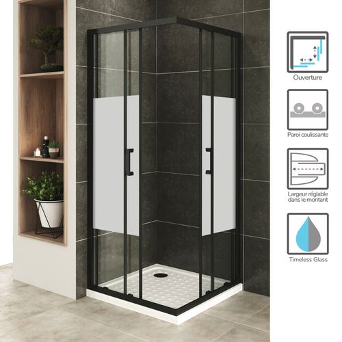 Cabine De Douche H180 70x80cm Verre Centre-opaque Portes Coulissantes Lanablack+ (sans Receveur)