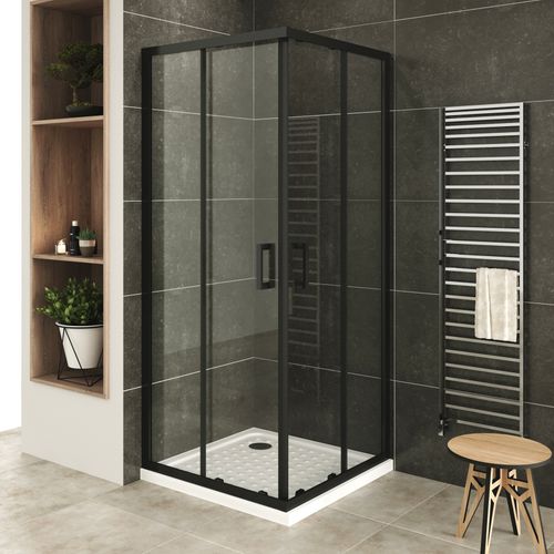 Cabine De Douche H180 100x100cm  Verre Transparent Portes Coulissantes Lanablack+ (sans Receveur)