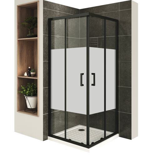 Cabine De Douche H185 90x100cm  Verre Centre-opaque Portes Coulissantes Lanablack+ (sans Receveur)