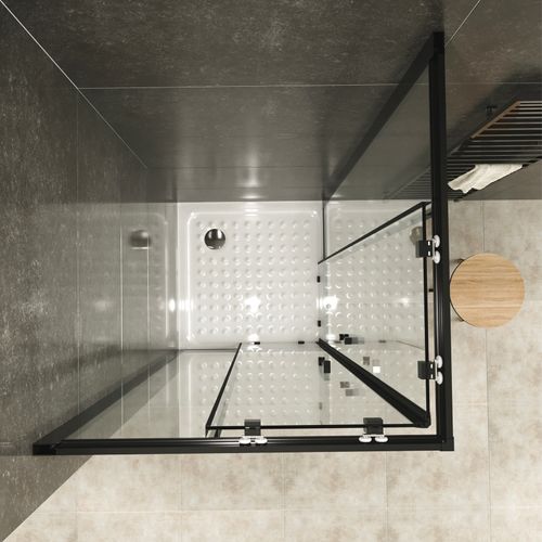 Cabine De Douche H185 75x90cm  Verre Transparent Portes Coulissantes Lanablack+ (sans Receveur)