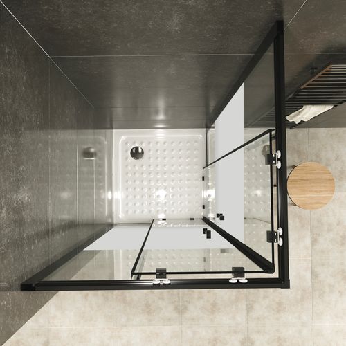 Cabine De Douche H190 90x90cm  Verre Centre-opaque Portes Coulissantes Lanablack+ (sans Receveur)