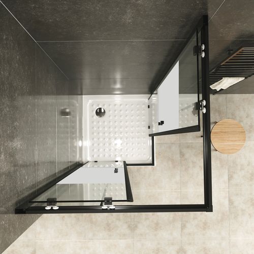 Cabine De Douche H190 80x80cm  Verre Centre-opaque Portes Coulissantes Lanablack+ (sans Receveur)