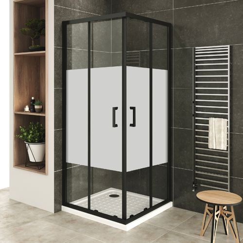 Cabine De Douche H190 70x90cm  Verre Centre-opaque Portes Coulissantes Lanablack+ (sans Receveur)