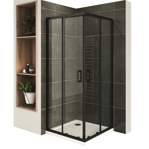 Cabine De Douche H190 85x100cm  Verre Transparent Portes Coulissantes Lanablack+ (sans Receveur)