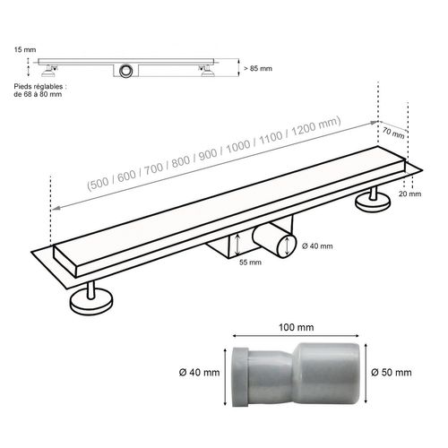 Caniveau De Douche Italienne Inox L.50 Cm Anti-odeurs + Filtre, Drainage Performant -dala