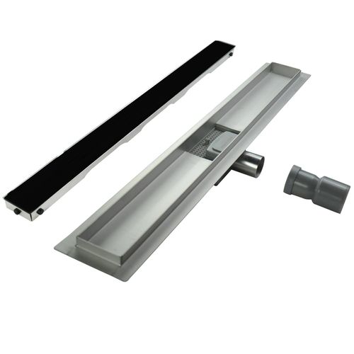 Caniveau De Douche L.120 Cm Verre Noir Et Inox, Siphon Anti-odeurs, Drainage Performant -kody