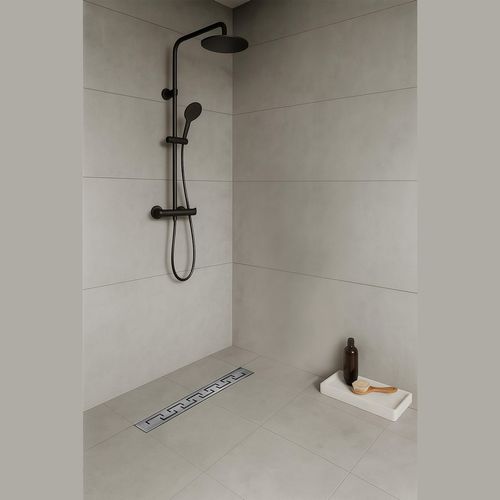 Caniveau De Douche Motif Grec L.60 Cm Inox, Débit 36l/min, Anti-odeurs + Filtres -grea